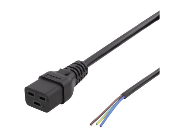 DELTACO DEL-109UA - Virtajohto - IEC 60320 C19 eristämättömälle johdolle - 230 V - 10 A - 2 m - musta