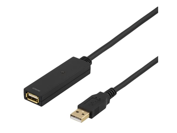 Deltaco USB jatkokaapeli, aktiivinen, USB 2.0, 20m, 20 m, USB A, USB A, USB 2.0, Uros/naaras, musta