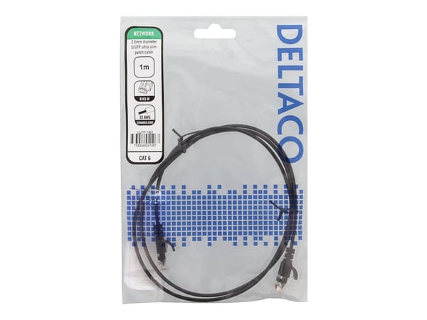 DELTACO - Koblingskabel - RJ-45 (hann) til RJ-45 (hann) - 1 m - UTP - CAT 6 - halogenfri, formstøpt, uten hindringer, flertrådet - svart