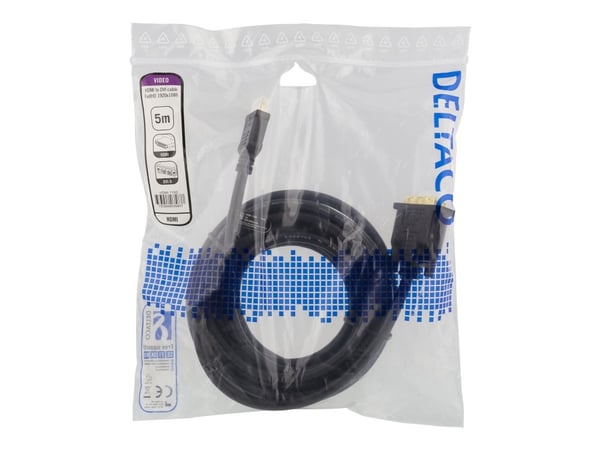 DELTACO HDMI-115D - Adapterkabel - HDMI hann til DVI hann - 5 m - svart - 1080p-støtte