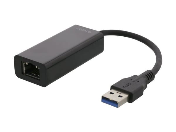 Deltaco USB 3.0 verkkosovitin, gigabit, 1xRJ45, musta, Langallinen, USB, Ethernet, 1000 Mbit/s, Musta