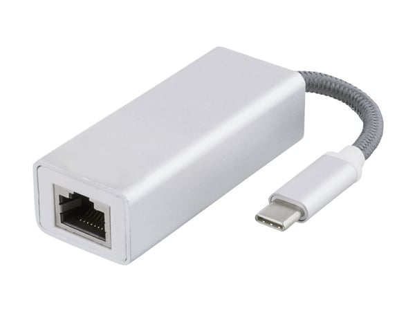 DELTACO USBC-1080 - Verkkosovitin - USB-C 3.1 - Gigabit Ethernet - hopea