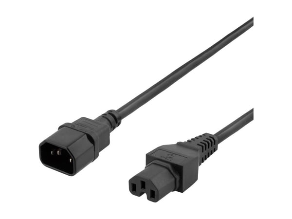 DELTACO DEL-116B - Strømforlengelseskabel - IEC 60320 C15 til IEC 60320 C14 - 250 V - 10 A - 2 m - svart