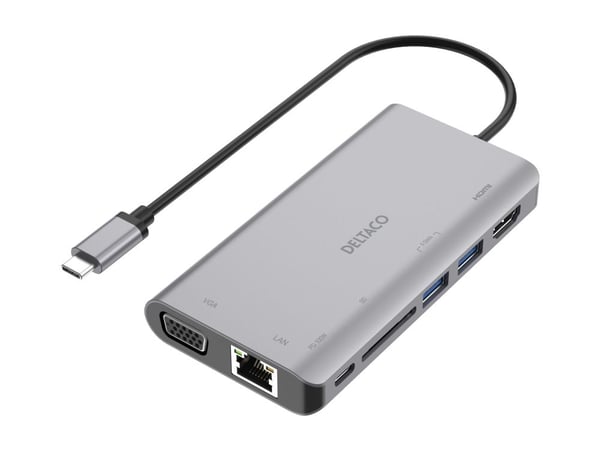 DELTACO USBC-HDMI18 - Dokkingstasjon - USB-C - HDMI, VGA - 1GbE