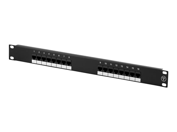 DELTACO PAN-102 - Koblingspanel - CAT 6 - UTP - svart - 1U - 19" - 16 porter