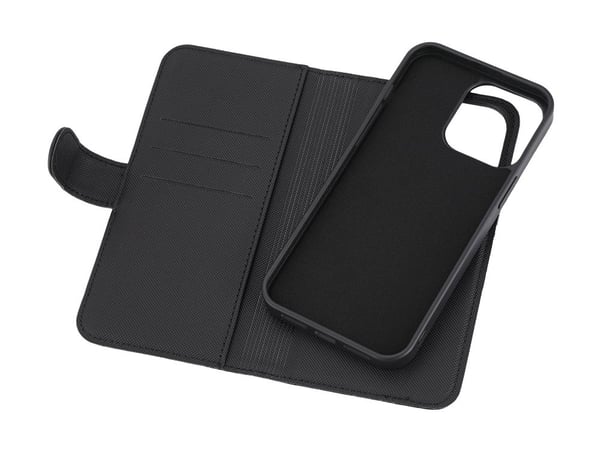DELTACO - Lommebok for mobiltelefon - 2-i-1, magnetisk - MagSafe-samsvar - veganlær, PU-skinn (termoplastisk polyuretan + polykarbonat) - svart - f...