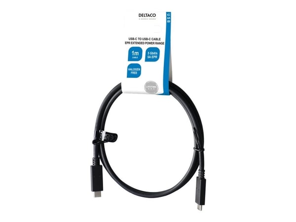 DELTACO - USB-kabel - 24 pin USB-C (hann) til 24 pin USB-C (hann) - 5 A - 1 m - svart