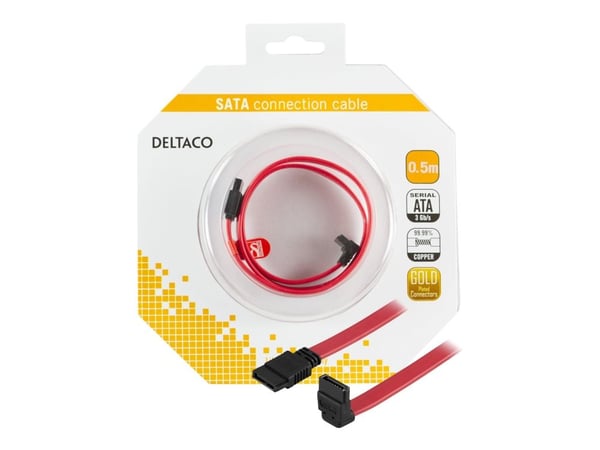 DELTACO SATA-05A-K - ATA/SAS-kaapeli - SATA (hun) til SATA (hun) - 50 cm - nedvinklet stikforbindelse, lige stikforbindelse - rød