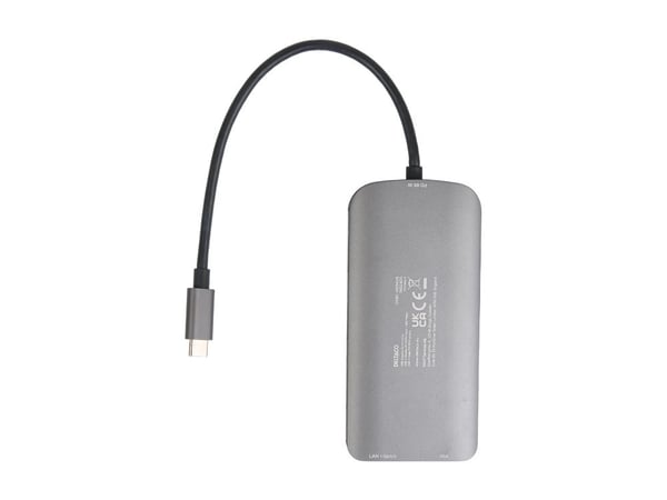 USB-C tilkoblingsstasjon DELTACO, 9in1, 3x USB-A, SD/Micro SD, RJ45, HDMI, VGA, sølv / USBC-HDMI25 / 1902420