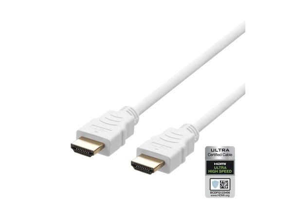 DELTACO HU-20A - Ultra High Speed - HDMI-kabel - HDMI hann til HDMI hann - 2 m - hvit - 4K 120 Hz støtte, 8K 60Hz støtte