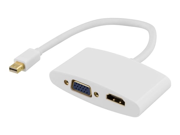 DELTACO - Video adapter - Mini DisplayPort hann til HD-15 (VGA), HDMI hunn - hvit
