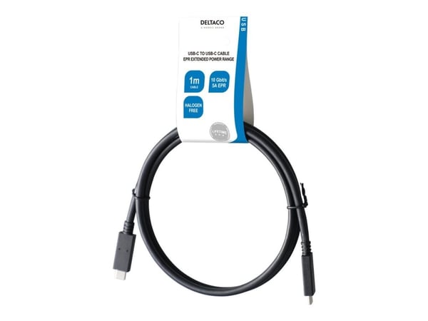 DELTACO - USB-kabel - 24 pin USB-C (hann) til 24 pin USB-C (hann) - USB 3.1 Gen 2 - 1 m - USB Power Delivery (5 A, 100 W) - svart