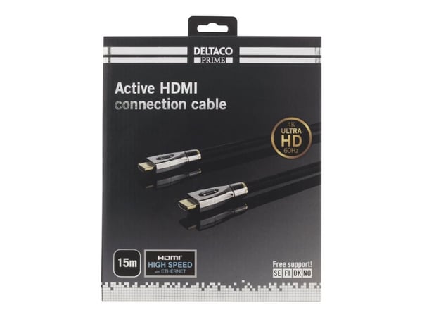 Aktiv DELTACO PRIME HDMI-kabel, 15 m flettet kabel, HDMI High Speed Ethernet / HDMI-4150