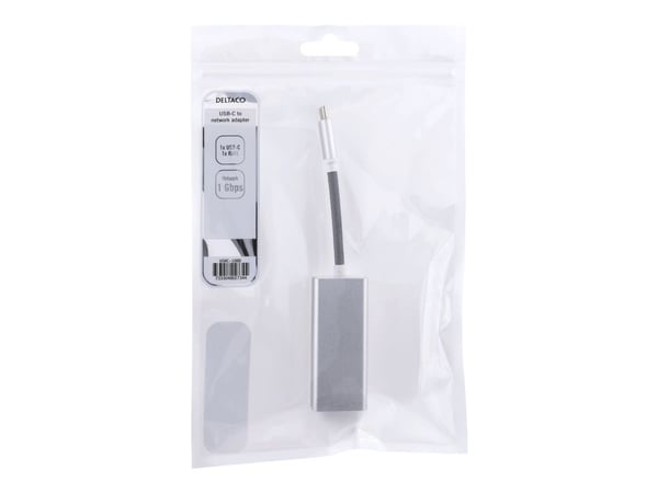 DELTACO USBC-1080 - Verkkosovitin - USB-C 3.1 - Gigabit Ethernet - hopea