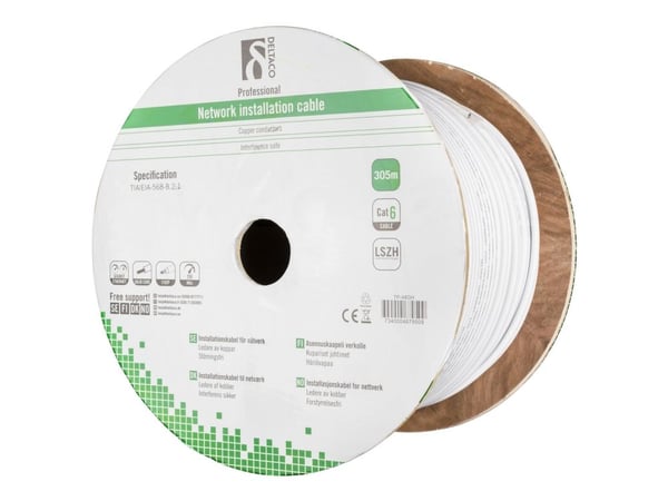 DELTACO TP-48GH - Massekabel - 305 m - brettet uskjermet tvinnet par (F/UTP) - CAT 6 - halogenfri - hvit