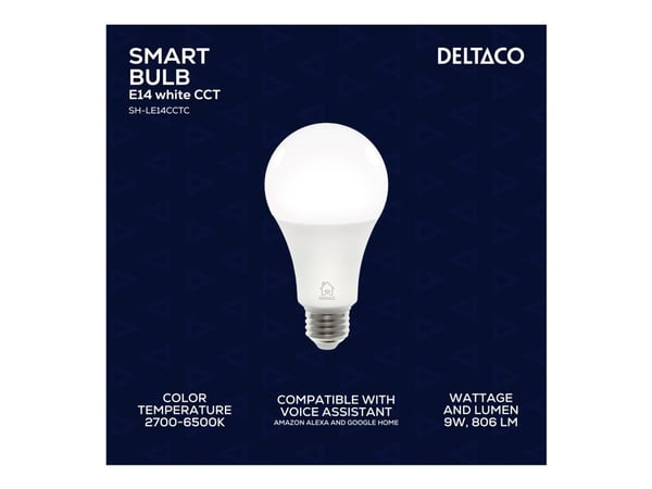 DELTACO SMART HOME - LED-lyspære - E27 - 9 W (ekvivalent 60 W) - varmt til kaldt hvitt lys - 2700-6500 K