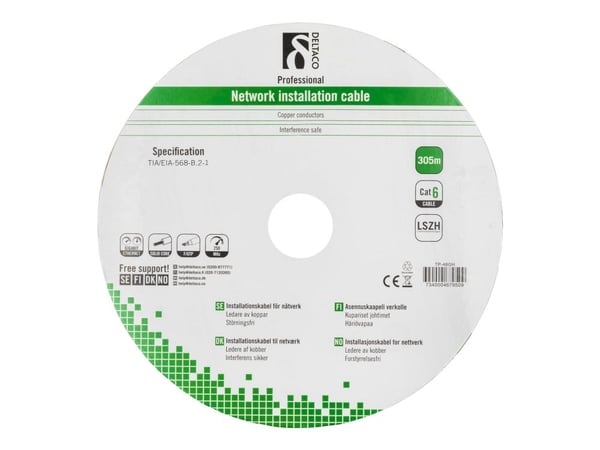DELTACO TP-48GH - Massekabel - 305 m - brettet uskjermet tvinnet par (F/UTP) - CAT 6 - halogenfri - hvit