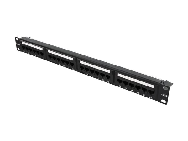 DELTACO PAN-112 - Koblingspanel - rackmonterbar - CAT 6 - UTP - RJ-45 X 24 - svart - 1U - 19"