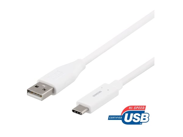 Deltaco USBC-1008, 0,5 m, USB C, USB A, USB 2.0, Valkoinen