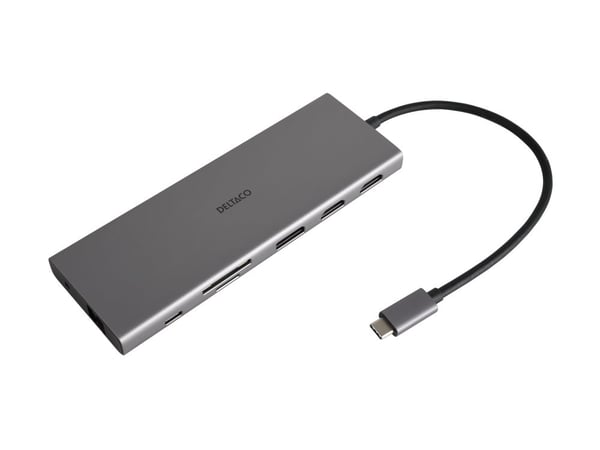 DELTACO - Dockningsstation - USB-C - 2 x HDMI, DP - 1GbE