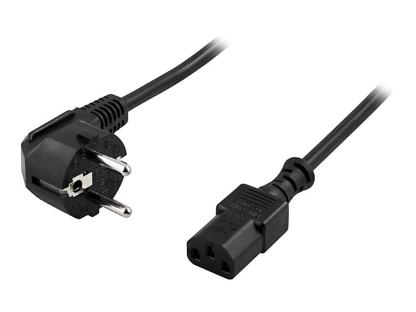 DELTACO apparatkabel, PC & väggut, vinklad CEE 7/7 - rak IEC C13, 0,5