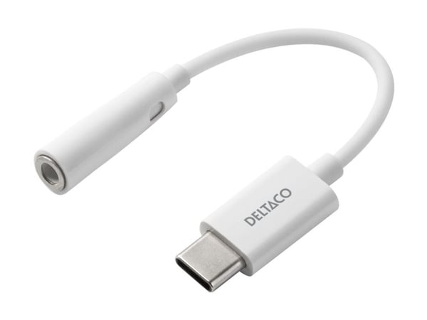 DELTACO USBC-1145 - USB-C til hodetelefons-jakkadapter - USB-C hann til 4-polsminijakk hunn - 11 cm - hvit - aktiv