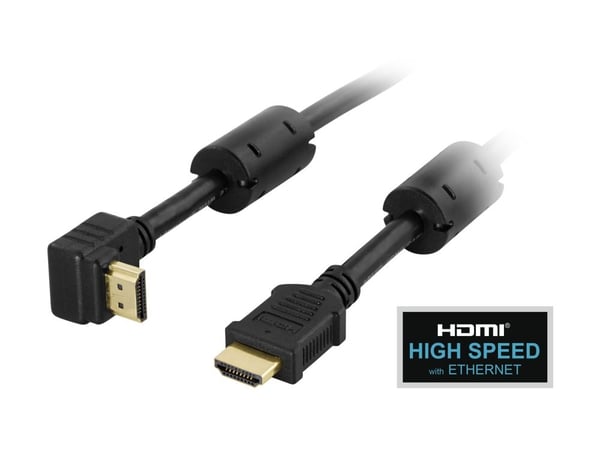 DELTACO HDMI-1005V - HDMI-kabel med Ethernet - HDMI hann til HDMI hann - 50 cm - svart - vinkelkontakt
