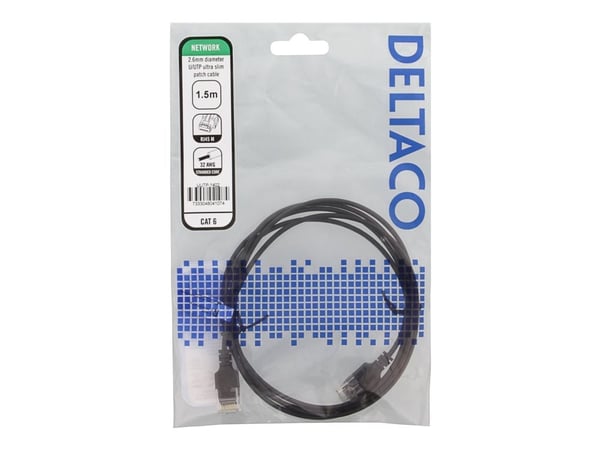 DELTACO - Koblingskabel - RJ-45 (hann) til RJ-45 (hann) - 1.5 m - UTP - CAT 6 - halogenfri, formstøpt, uten hindringer, flertrådet - svart