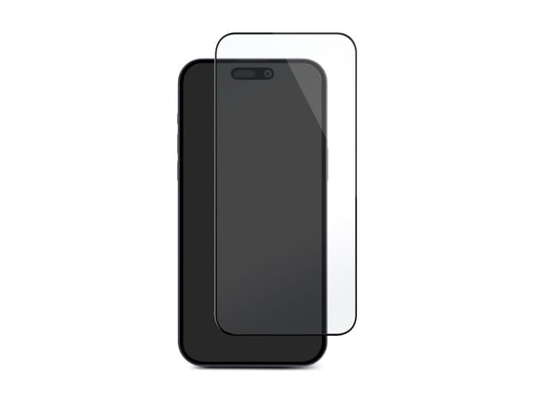 DELTACO - Skjermbeskyttelse for mobiltelefon - full dekning, 9H - 2.5D - glass - rammefarge svart - for Apple iPhone 15 Pro