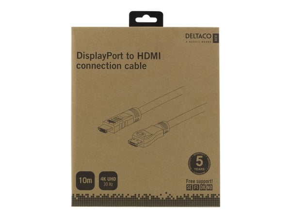DELTACO DP-HDMI1100 - Adapterkabel - DisplayPort hann til HDMI hann - 10 m - svart