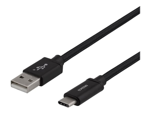 DELTACO USBC-1132M - USB-kaapeli - USB (uros) - USB-C (uros) - USB 2.0 - 3 A - 1 m - USB Power Delivery (3A, 60W) - musta