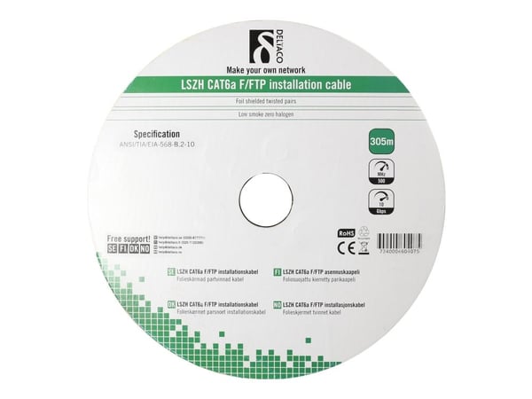DELTACO TP-51C - Samlet kabel - 305 m - F/FTP - CAT 6a - halogenfri - hvit