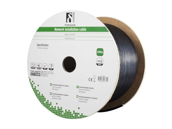 DELTACO TP-49G - Massekabel - 305 m - FTP - CAT 6 - halogenfri, utendørs, solid - svart