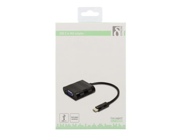 DELTACO USBC-VGA - Ekstern videoadapter - USB-C - VGA - svart