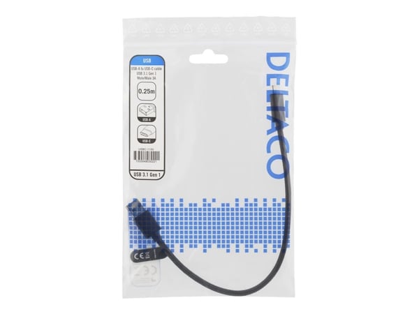 DELTACO - USB-adapter - USB-C (hann) til USB-type A (hann) - USB 3.1 Gen 1 - 3 A - 25 cm - svart