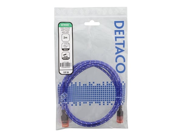 DELTACO - Koblingskabel - RJ-45 (hann) til RJ-45 (hann) - 2 m - UTP - CAT 6a - formstøpt, uten hindringer, flertrådet - hvit, blå