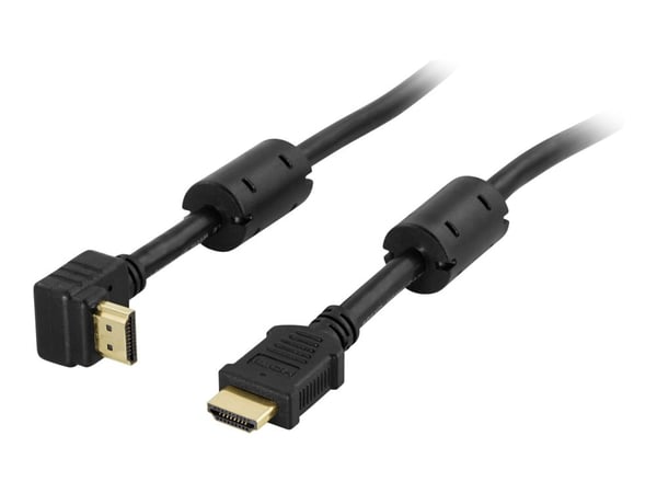 DELTACO - HDMI-kabel med Ethernet - HDMI hann til HDMI hann - 5 m - svart - 90° kontakt