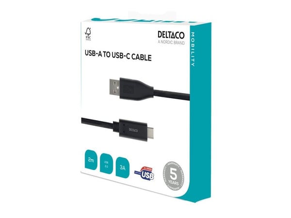 DELTACO USBC-1006M - USB-kabel - USB-C (hann) til USB (hann) - 2 m - svart