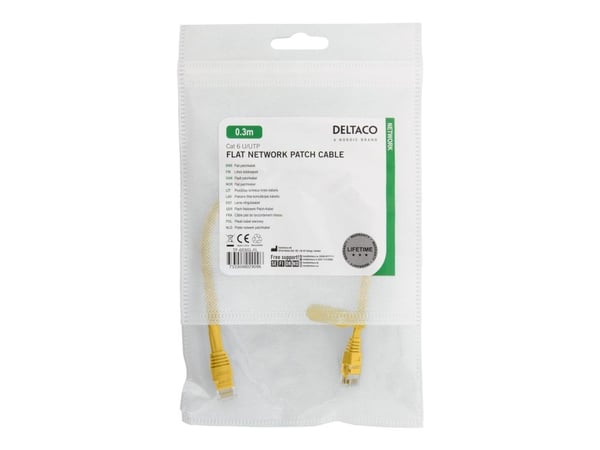 DELTACO - Koblingskabel - RJ-45 (hann) til RJ-45 (hann) - 30 cm - UTP - CAT 6 - flat - gul