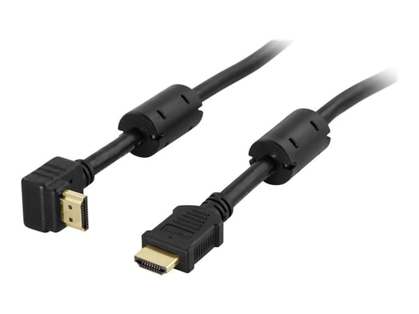DELTACO HDMI-1005V - HDMI-kabel med Ethernet - HDMI hann til HDMI hann - 50 cm - svart - vinkelkontakt