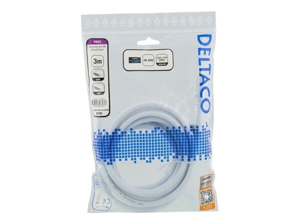 DELTACO HDMI-1030AD - HDMI-kabel med Ethernet - HDMI hann til HDMI hann - 3 m - hvit