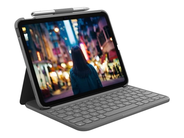 Logitech Slim Folio - Tastatur og folioveske - trådløs - Bluetooth LE - QWERTY - US International - Oxford-grå - for Apple 10.9-inch iPad (10. gene...