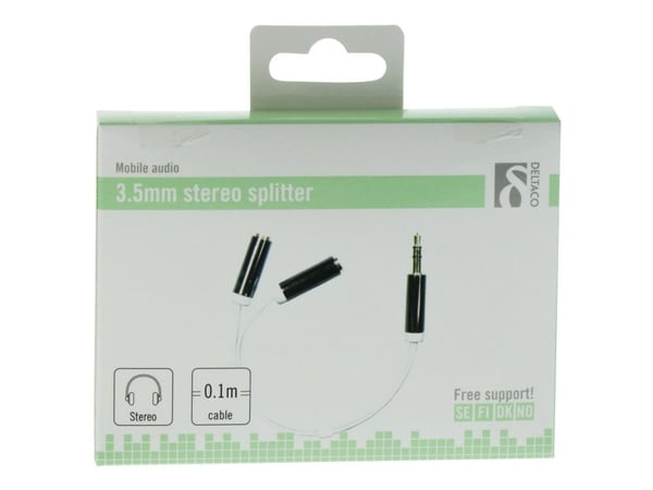 DELTACO AUD-206 - Audio splitter - stereo mini jack (hun) til stereo mini jack (hann) - 10 cm - hvit