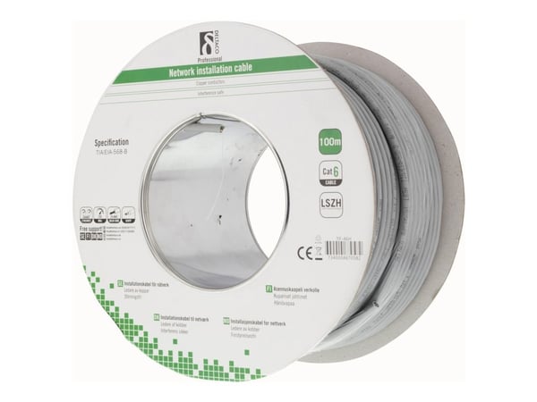 DELTACO TP-46H - Samlet kabel - 100 m - UTP - CAT 6 - grå