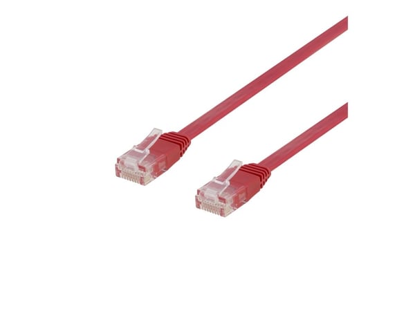 DELTACO - Koblingskabel - RJ-45 (hann) til RJ-45 (hann) - 30 cm - UTP - CAT 6 - flat - rød