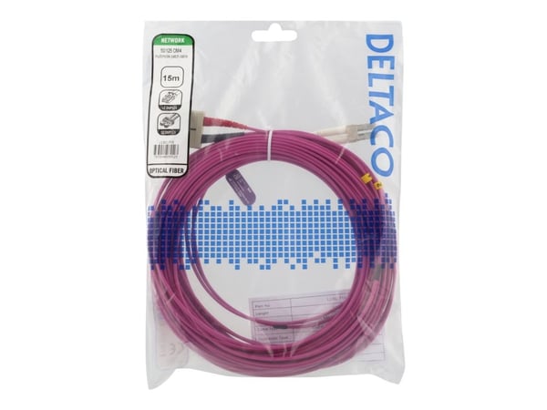 DELTACO LCSC-715 - Nettverkskabel - LC multimodus (hann) til SC flermodus (hann) - 15 m - fiberoptisk - 50 / 125 mikroner - OM4 - halogenfri