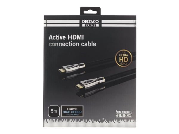 PRIME aktiv HDMI-kabel DELTACO, 5m Tekstil HDMI type A ma 4K svart / HDMI-4050