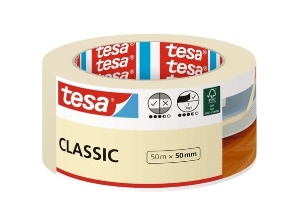 TESA CLASSIC, Beige, Suojaava, Korjaus, 50 m, 50 mm, 0,14 mm, 1 kpl TESA CLASSIC, Beige, Suojaava, Korjaus, 50 m, 50 mm, 0,14 mm, 1 kpl