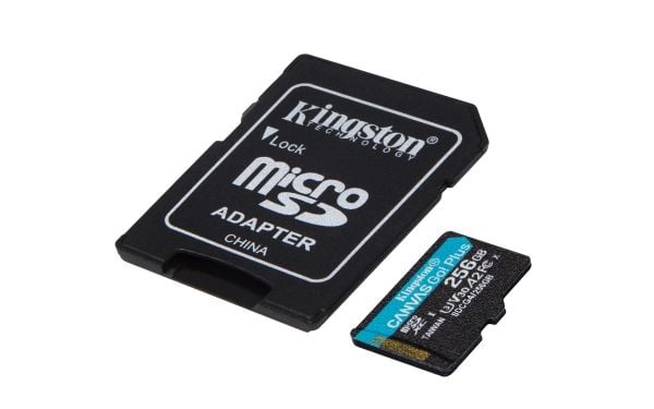 Kingston Canvas Go! Plus - Flashminnekort (microSDXC til SD-adapter inkludert) - 256 GB - A2 / Video Class V30 / UHS-I U3 / Class10 - microSDXC UHS-I