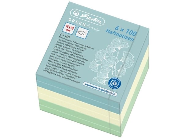 Herlitz 50033430, Suorakulmio, Sininen, Vihreä, Keltainen, Paperi, 75 mm, 75 mm, 600 arkkia